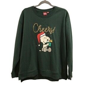 Women's XL Sweatshirt Peanuts Christmas Cheers Snoopy &Woodstock Long Sleeve